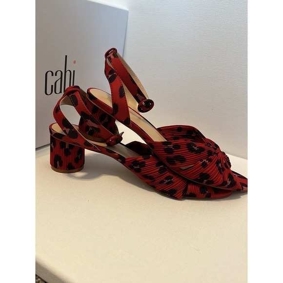 CAbi Red Siren Leopard Print Block Heel Sandals Size 9 - Picture 2 of 5